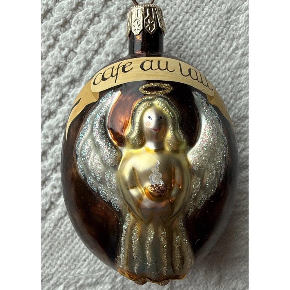 Patricia Breen 2001 "Coffee Bean Angel" Mini-Sized Handmade Glass Ornament #9906